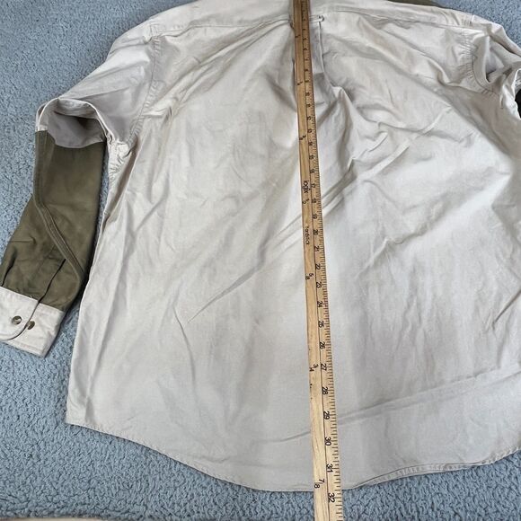 Filson Shooting Shirt Men XL Tan Khaki Canvas Hunting Elbow Patch Button Padded - Picture 11 of 15